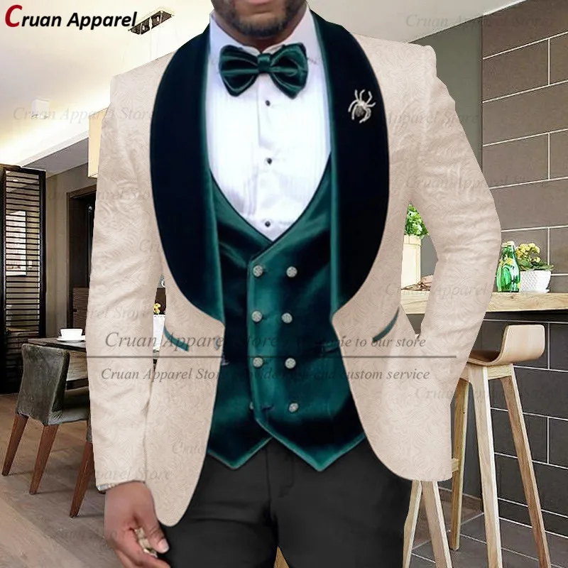 Newest Luxury Beige Jacquard Suits For Men Fashion Slim Best Man Groom Wedding Dress Tuxedo Formal Blazer Velvet Vest Pants 3Pcs
Newest Luxury Beige Jacquard Suits For Men Fashion Slim Best Man Groom Wedding Dress Tuxedo Formal Blazer Velvet Vest Pants 3Pcs