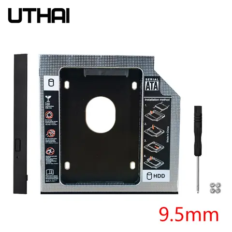 UTHAI DW95S HDD Caddy 9,5 mm Aluminium Optibay SATA 3.0 Festplatte Box Gehäuse DVD Adapter 2,5 SSD 2 TB für Laptop CD-ROM