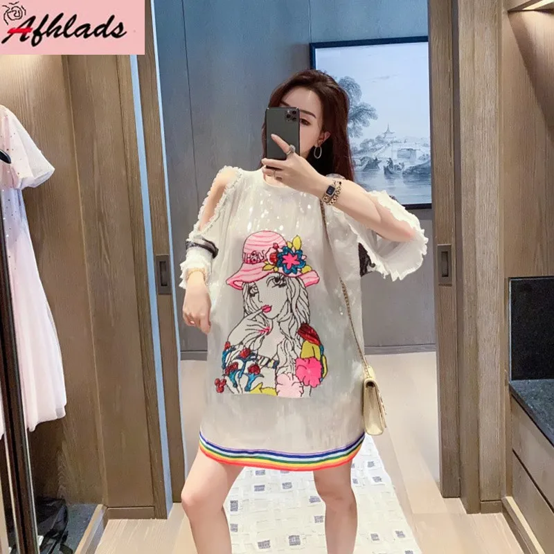 New White Summer Night Club T-Shirt Sequined Streetwear Loose Ruffle Stitching Hollow Out Short Sleeved Hip Hop Tops
New White Summer Night Club T-Shirt Sequined Streetwear Loose Ruffle Stitching Hollow Out Short Sleeved Hip Hop Tops
