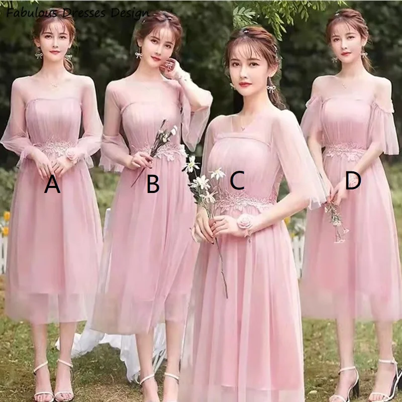 Pink Tulle A-line Bridesmaid Dresses Tea Length Sheer O-neck Long Sleeve Wedding Party Dress Applique Lace Prom Gown
Pink Tulle A-line Bridesmaid Dresses Tea Length Sheer O-neck Long Sleeve Wedding Party Dress Applique Lace Prom Gown