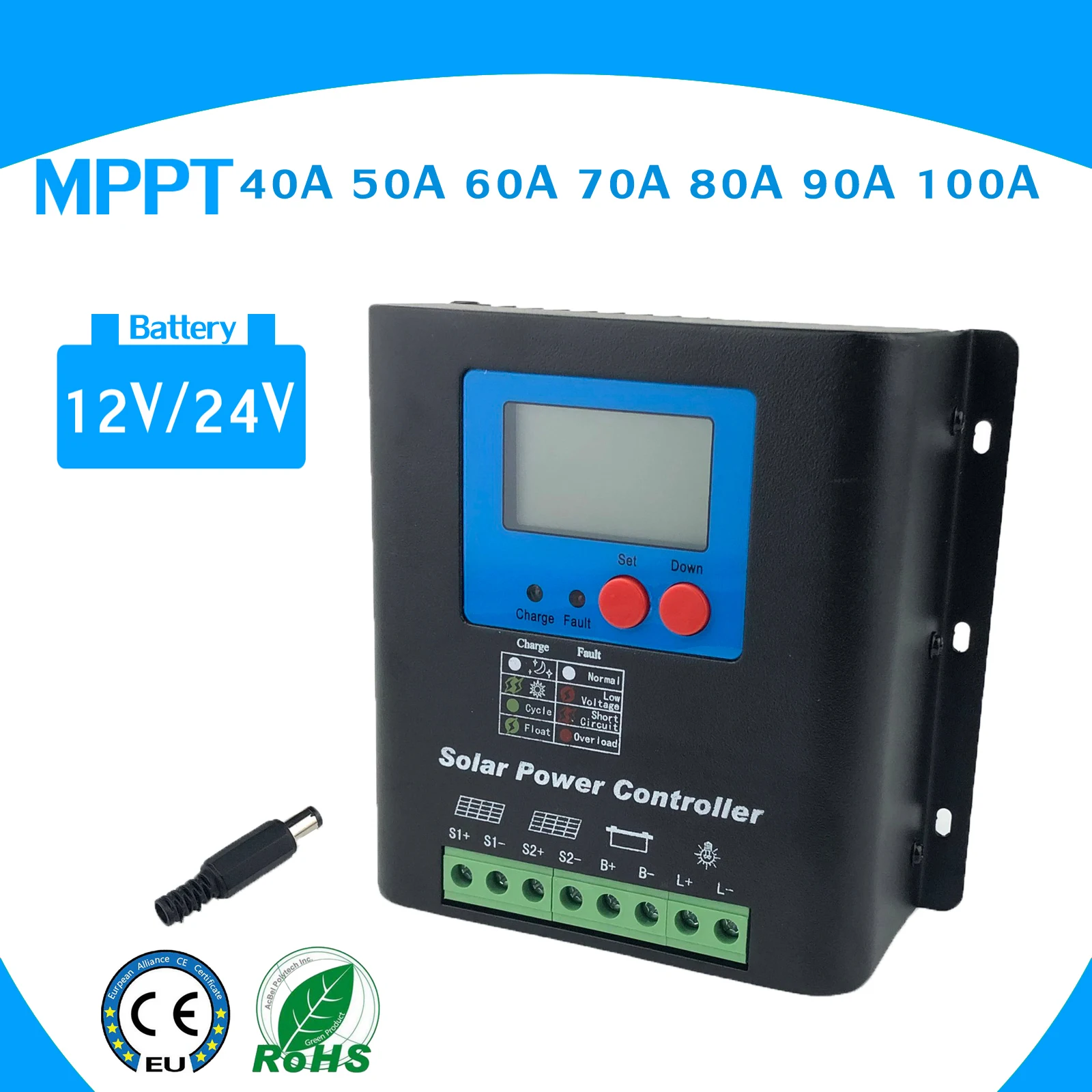 Solar Charge Controller 12V/24V 40/50/60/70/80/90A Auto Mppt Solar Panel Battery Controller Regulator LCD Display
Solar Charge Controller 12V/24V 40/50/60/70/80/90A Auto Mppt Solar Panel Battery Controller Regulator LCD Display