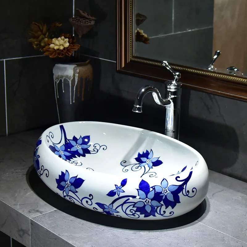 Europe Style Handmade Countertop Basin Bathroom Sink Ceramic wash basin blue and white
Europe Style Handmade Countertop Basin Bathroom Sink Ceramic wash basin blue and white