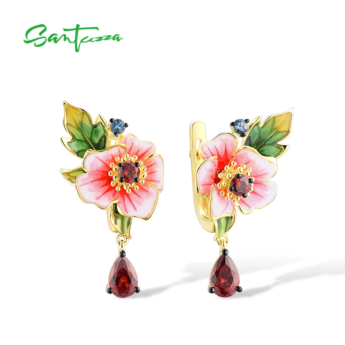 SANTUZZA Genuine 925 Sterling Silver Drop Earrings For Women Sparkling Garnet CZ Delicate Flower Enamel Party Fine Jewelry
SANTUZZA Genuine 925 Sterling Silver Drop Earrings For Women Sparkling Garnet CZ Delicate Flower Enamel Party Fine Jewelry