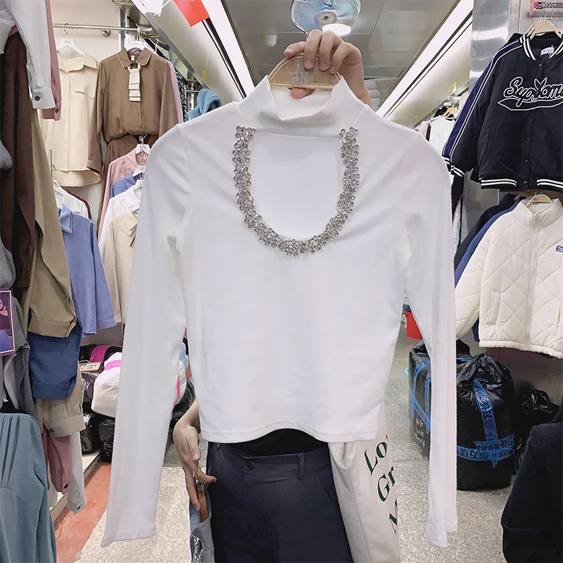 Elegant Womens Rhinestone Hollow Out Halter Long Sleeve T Shirts Solid Color Slim Short Tops Spring Autumn White Office T Shirt
Elegant Womens Rhinestone Hollow Out Halter Long Sleeve T Shirts Solid Color Slim Short Tops Spring Autumn White Office T Shirt