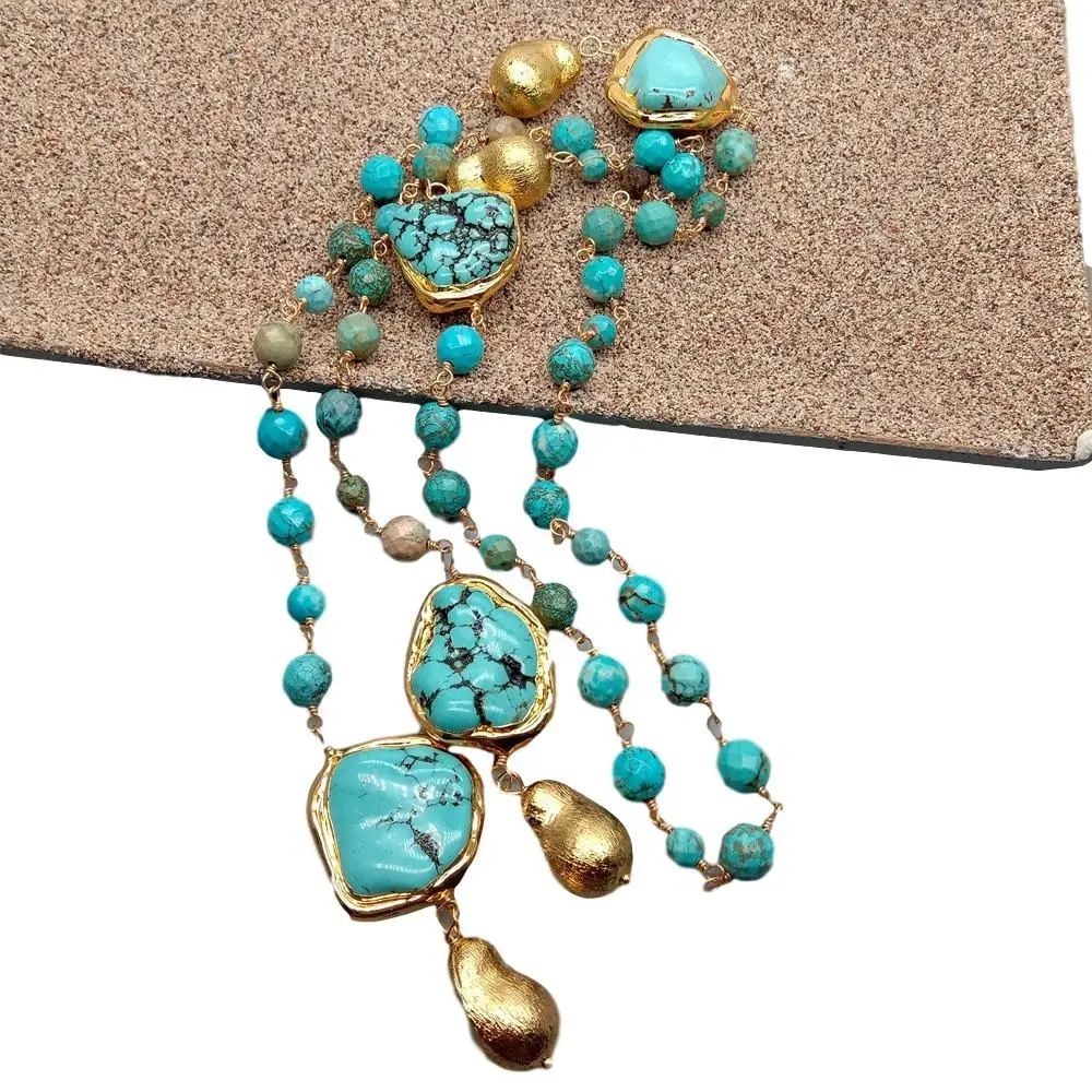 YYGEM 36'' multi shape Green Turquoise Rosary Gold Color Brushed Beads Long sweater Chain Necklace 36"
YYGEM 36'' multi shape Green Turquoise Rosary Gold Color Brushed Beads Long sweater Chain Necklace 36"