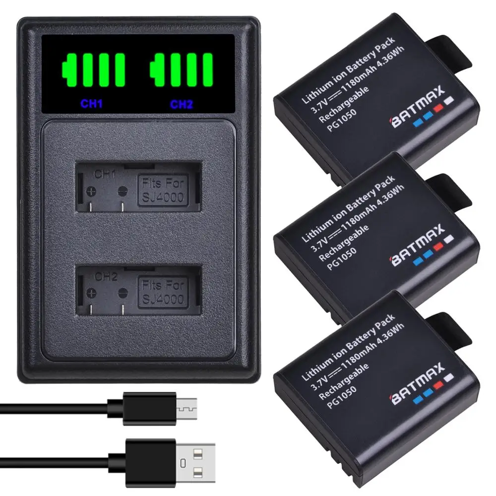 Batmax 1180mAh Battery For SJCAM PG1050+LED Dual Charger for SJCAM SJ4000 M10 SJ5000 SJ5000X For EKEN H9 H9R H8R H8 GIT PG900
Batmax 1180mAh Battery For SJCAM PG1050+LED Dual Charger for SJCAM SJ4000 M10 SJ5000 SJ5000X For EKEN H9 H9R H8R H8 GIT PG900