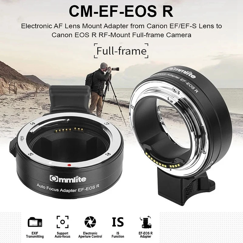 Commlite CM-EF-EOS R адаптер для крепления объектива, электронный адаптер для крепления автофокуса с функцией IS, управление диафрагмой для Canon EF/EF-S
Commlite CM-EF-EOS R адаптер для крепления объектива, электронный адаптер для крепления автофокуса с функцией IS, управление диафрагмой для Canon EF/EF-S