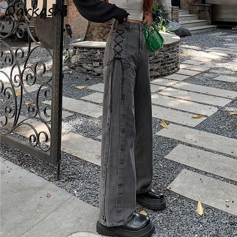 Jeans Women Lace-up Ins Fashion Fit Autumn Lady Denim Solid Baggy Retro Ulzzang Casual High Street Empire Mopping Trouser Newly
Jeans Women Lace-up Ins Fashion Fit Autumn Lady Denim Solid Baggy Retro Ulzzang Casual High Street Empire Mopping Trouser Newly