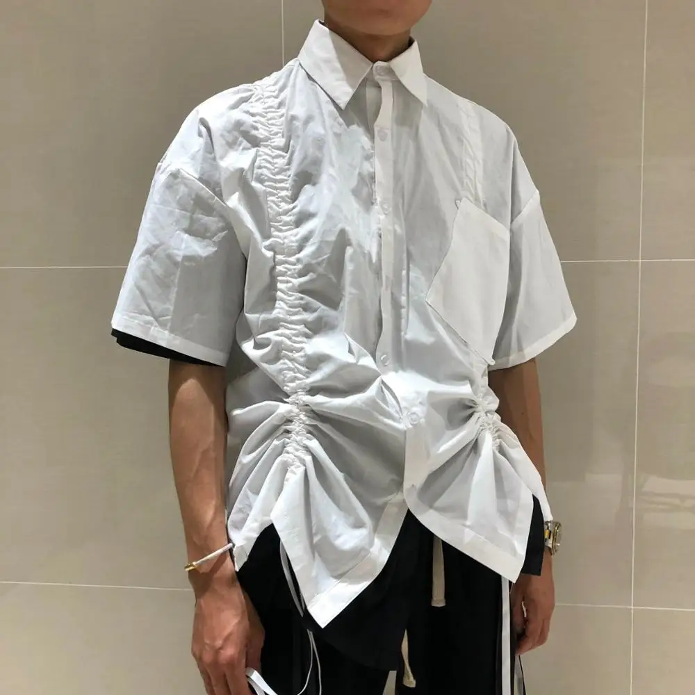 2020 Drawstring ribbon functional cotton shirt short-sleeved men's black and white shirt original design diagonal pocket
2020 Drawstring ribbon functional cotton shirt short-sleeved men's black and white shirt original design diagonal pocket