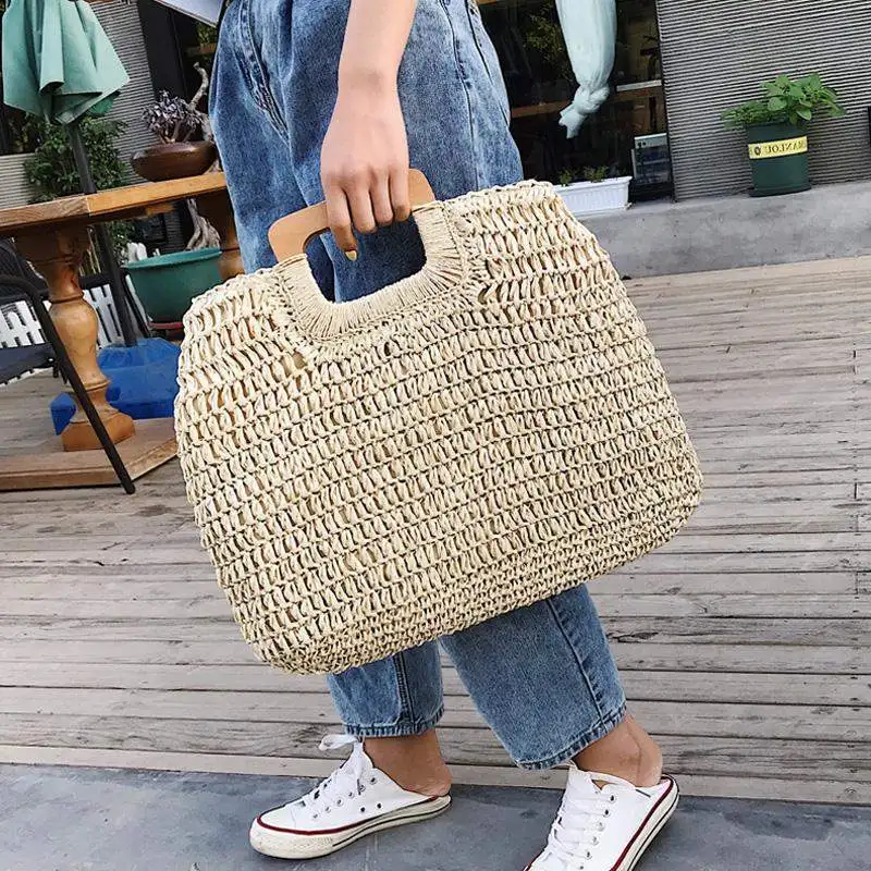 Casual Rattan Large Capacity Tote For Women Wicker Woven Wooden Handbags Summer Beach Straw Bag Lady Big Purses Travel Sac 2021
Casual Rattan Large Capacity Tote For Women Wicker Woven Wooden Handbags Summer Beach Straw Bag Lady Big Purses Travel Sac 2021