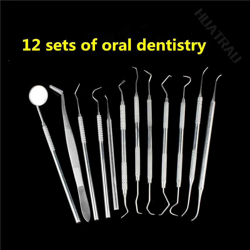 Oral Dental Material 12 pc of Medical Oral Mirror Tweezers Probe Cleaning Hook Water Gate Filler tool plaque Cleaner Pick teeth
Oral Dental Material 12 pc of Medical Oral Mirror Tweezers Probe Cleaning Hook Water Gate Filler tool plaque Cleaner Pick teeth