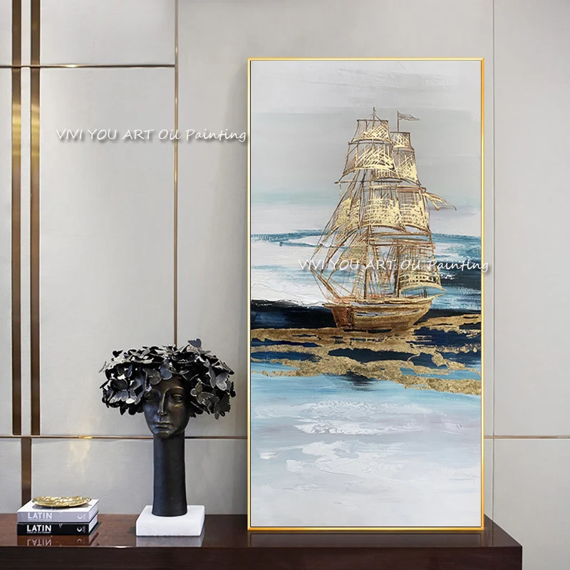 Handmade Modern Gold Foil Blue Sea Sailboat Oil Painting Wall Art Abstract Landscape Decorative Canvas Posters Home Decoration
Handmade Modern Gold Foil Blue Sea Sailboat Oil Painting Wall Art Abstract Landscape Decorative Canvas Posters Home Decoration