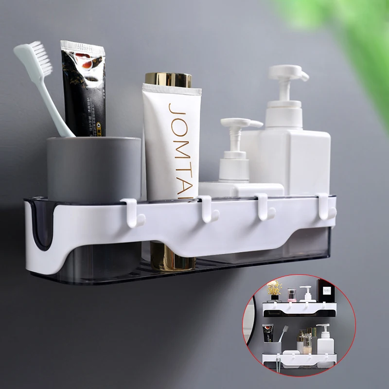 Wall-Mounted Plastic Bathroom Shelf With Hook Organizer For Shampoo Cosmetics Kitchen Organizer Household Bathroom Accessories
Wall-Mounted Plastic Bathroom Shelf With Hook Organizer For Shampoo Cosmetics Kitchen Organizer Household Bathroom Accessories