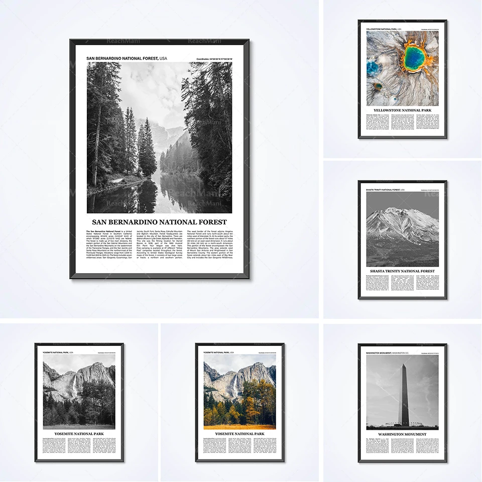 San Bernardino, Washington Monument, Yellowstone, Yosemite, Zion, Sedona, Arizona, Shasta Trinity National Forest travel poster
San Bernardino, Washington Monument, Yellowstone, Yosemite, Zion, Sedona, Arizona, Shasta Trinity National Forest travel poster