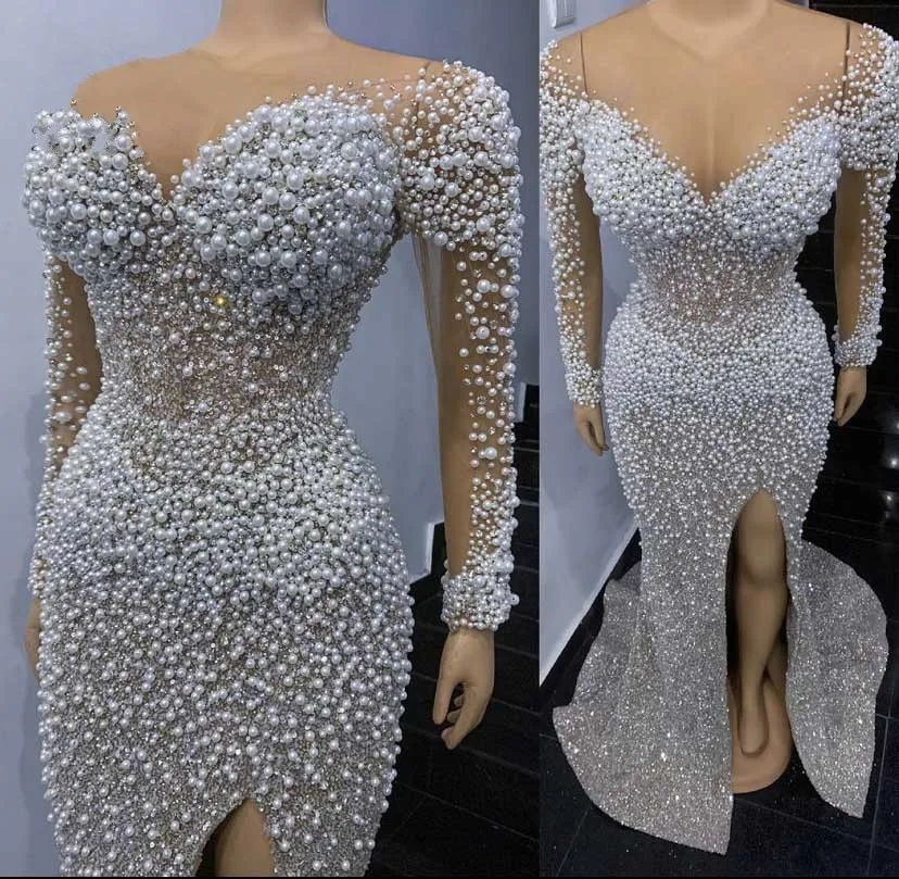 2025 Sequined Long Mermaid Prom Dresses Celebrity Wear Sheer Beaded Pearls Split Evening Formal Gowns Vestidos De Longo
2025 Sequined Long Mermaid Prom Dresses Celebrity Wear Sheer Beaded Pearls Split Evening Formal Gowns Vestidos De Longo