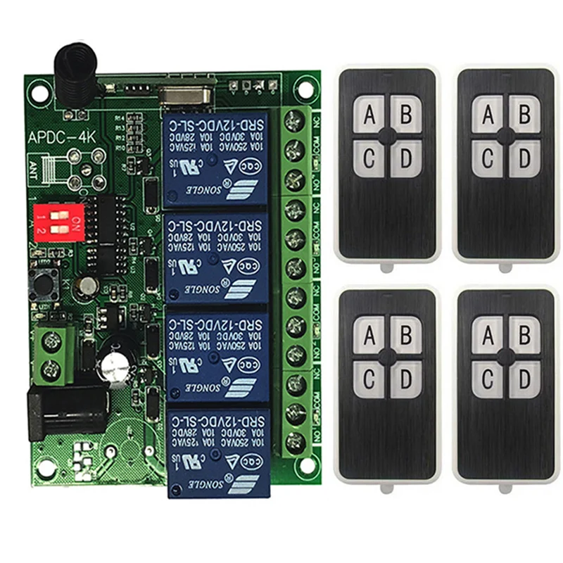 Wireless Remote Control Switch DC 12V 24V 4 CH 4CH Relay Receiver Module + RF Transmitter For Garage Door /lamp/blinds
Wireless Remote Control Switch DC 12V 24V 4 CH 4CH Relay Receiver Module + RF Transmitter For Garage Door /lamp/blinds