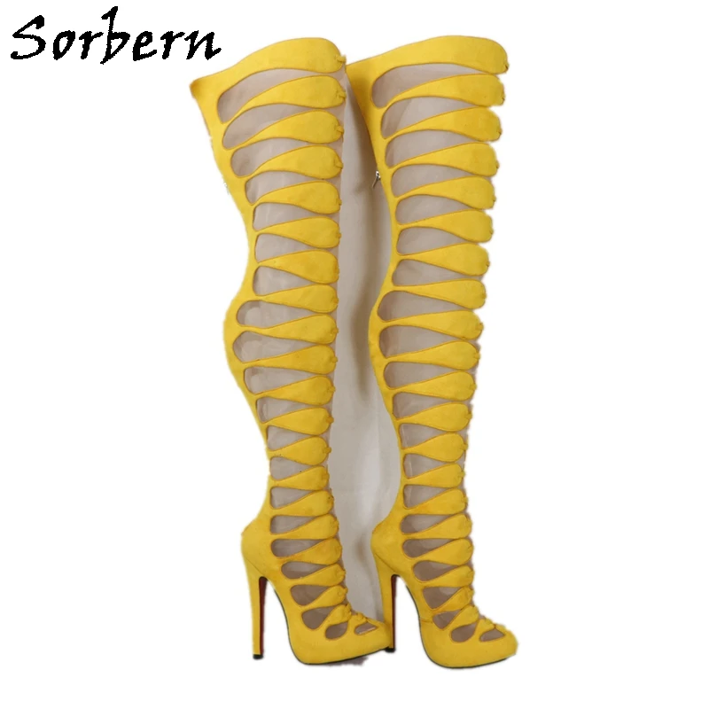 Sorbern Yellow Boots Faux Suede Nude Mesh Mid Thigh High Women Boot Pointed Toe High Heel Stilettos Party Celebrity Style Shoes
Sorbern Yellow Boots Faux Suede Nude Mesh Mid Thigh High Women Boot Pointed Toe High Heel Stilettos Party Celebrity Style Shoes