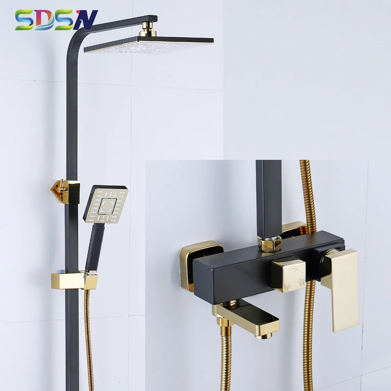 Bathroom Shower Set SDSN Black Gold Bathtub Mixer Faucet Square Rainfall Shower Head Black Gold Bathroom Shower Mixer Set
Bathroom Shower Set SDSN Black Gold Bathtub Mixer Faucet Square Rainfall Shower Head Black Gold Bathroom Shower Mixer Set