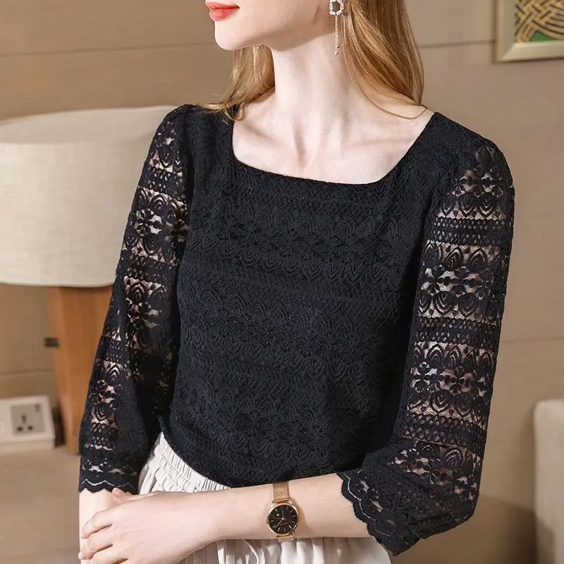 Fashion women Elegant Lace Tops French Style Shirts Casual Loose Temperament Hook Flower Square Collar Blouses Blusas MM0521
Fashion women Elegant Lace Tops French Style Shirts Casual Loose Temperament Hook Flower Square Collar Blouses Blusas MM0521
