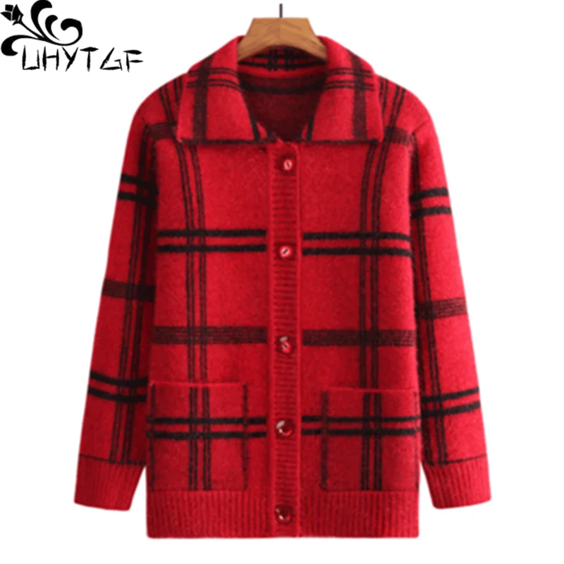 UHYTGF Autumn sweater women fashion plaid Female cardigan knitted sweater jacket elegant loose warm big size tops coat 1228
UHYTGF Autumn sweater women fashion plaid Female cardigan knitted sweater jacket elegant loose warm big size tops coat 1228