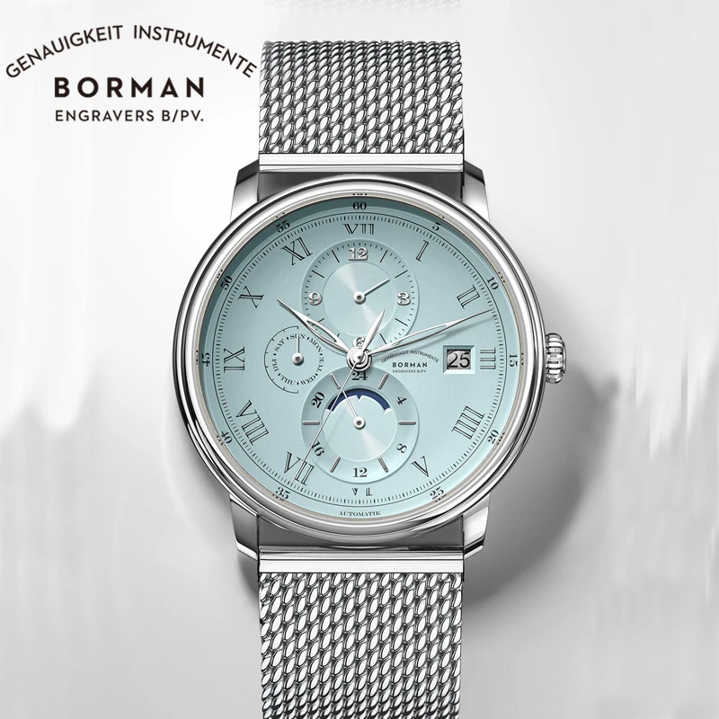 BORMAN Ретро мужские механические часы с сапфировым стеклом водонепроницаемые автоматические часы серебряные тонкие сетчатые стальные ремешки мужские многофункциональные часы
BORMAN Ретро мужские механические часы с сапфировым стеклом водонепроницаемые автоматические часы серебряные тонкие сетчатые стальные ремешки мужские многофункциональные часы