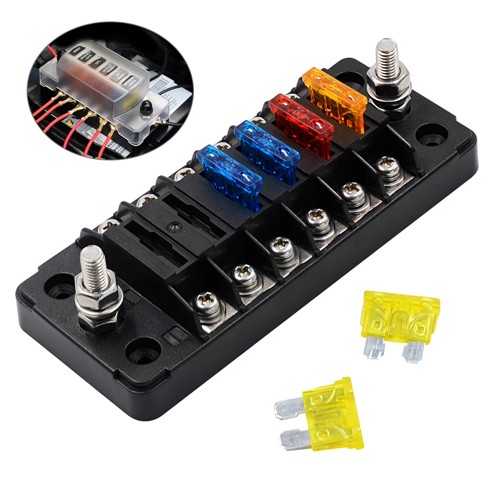 1PCS 6-Way Fuse Box with 12 Fuses 75A, 32V DC 6 Circuit Blade Fuse Block Holder W/Negative Bus with Ground For Auto Boat Marine
1PCS 6-Way Fuse Box with 12 Fuses 75A, 32V DC 6 Circuit Blade Fuse Block Holder W/Negative Bus with Ground For Auto Boat Marine