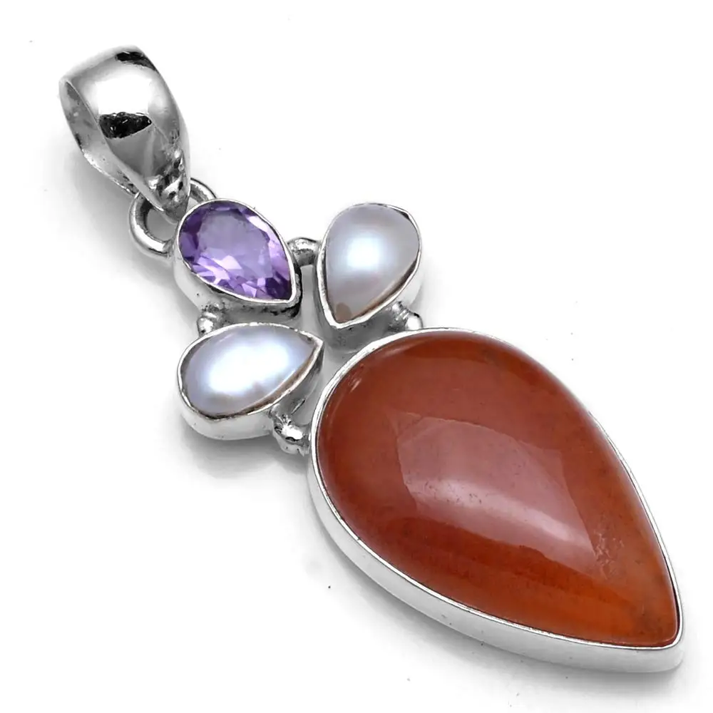 Genuine Carnelian + Pearl + Amethyst Pendant 925 Sterling Silver, 50 mm, 2SP0626
Genuine Carnelian + Pearl + Amethyst Pendant 925 Sterling Silver, 50 mm, 2SP0626
