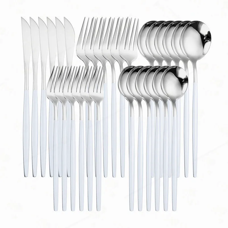 Kitchen Cutlery Set Stainless Steel Dinner Set White Silver Dinnerware Set Tableware Knife Spoon Fork 30pcs White Dinnerware
Kitchen Cutlery Set Stainless Steel Dinner Set White Silver Dinnerware Set Tableware Knife Spoon Fork 30pcs White Dinnerware