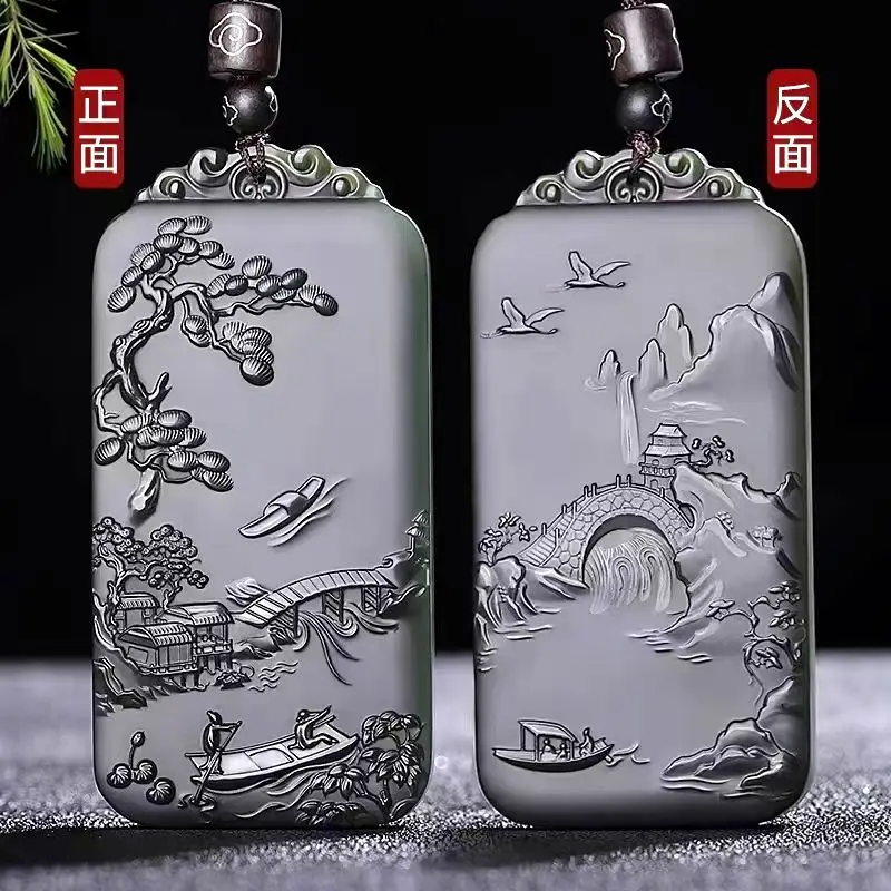 Excellent Bottle Green Jade Carven Landscape Design Pendant Amulet Two Side Craft Hanging
Excellent Bottle Green Jade Carven Landscape Design Pendant Amulet Two Side Craft Hanging