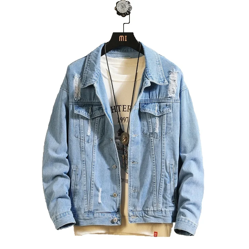 Men Light Blue Denim Jackets Pop Spring Autumn Men Holes Denim Coats Male Outwear Casual Loose Jean Jackets Size 4XL
Men Light Blue Denim Jackets Pop Spring Autumn Men Holes Denim Coats Male Outwear Casual Loose Jean Jackets Size 4XL