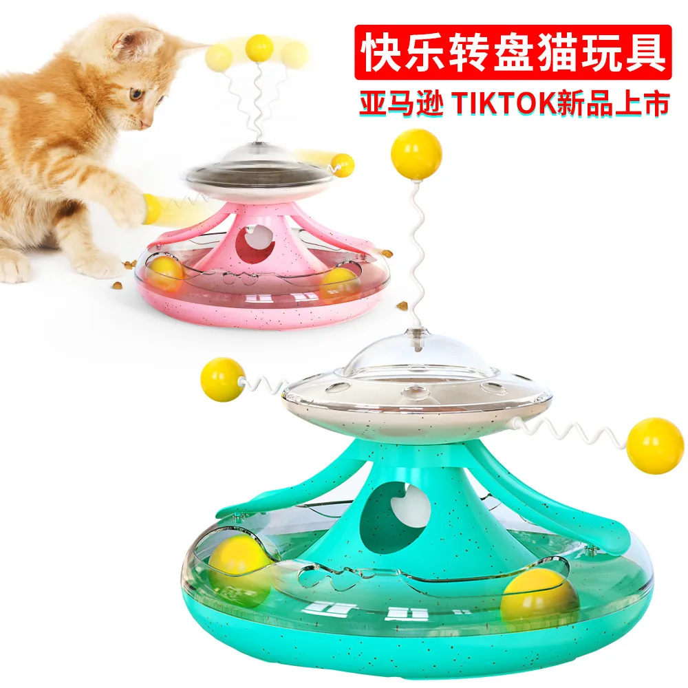 Pet Food Dispenser for Cat Slow Feeder Turntable Toy with three Spring Balls, Puzzle Pet Toy Dispensing Food Canister
Pet Food Dispenser for Cat Slow Feeder Turntable Toy with three Spring Balls, Puzzle Pet Toy Dispensing Food Canister