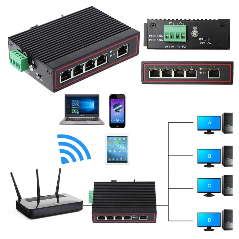 5 портов RJ45 10/100M Ethernet Настольный коммутационный концентратор сетевой Ноутбук Тип DIN-рейки
5 портов RJ45 10/100M Ethernet Настольный коммутационный концентратор сетевой Ноутбук Тип DIN-рейки