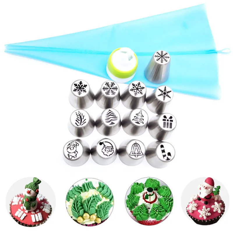 15Pcs/Set Christmas Russian Nozzle Set Stainless Steel Cake Decorating Tool Silicone Pastry Bag Icing Piping Cream Converter
15Pcs/Set Christmas Russian Nozzle Set Stainless Steel Cake Decorating Tool Silicone Pastry Bag Icing Piping Cream Converter