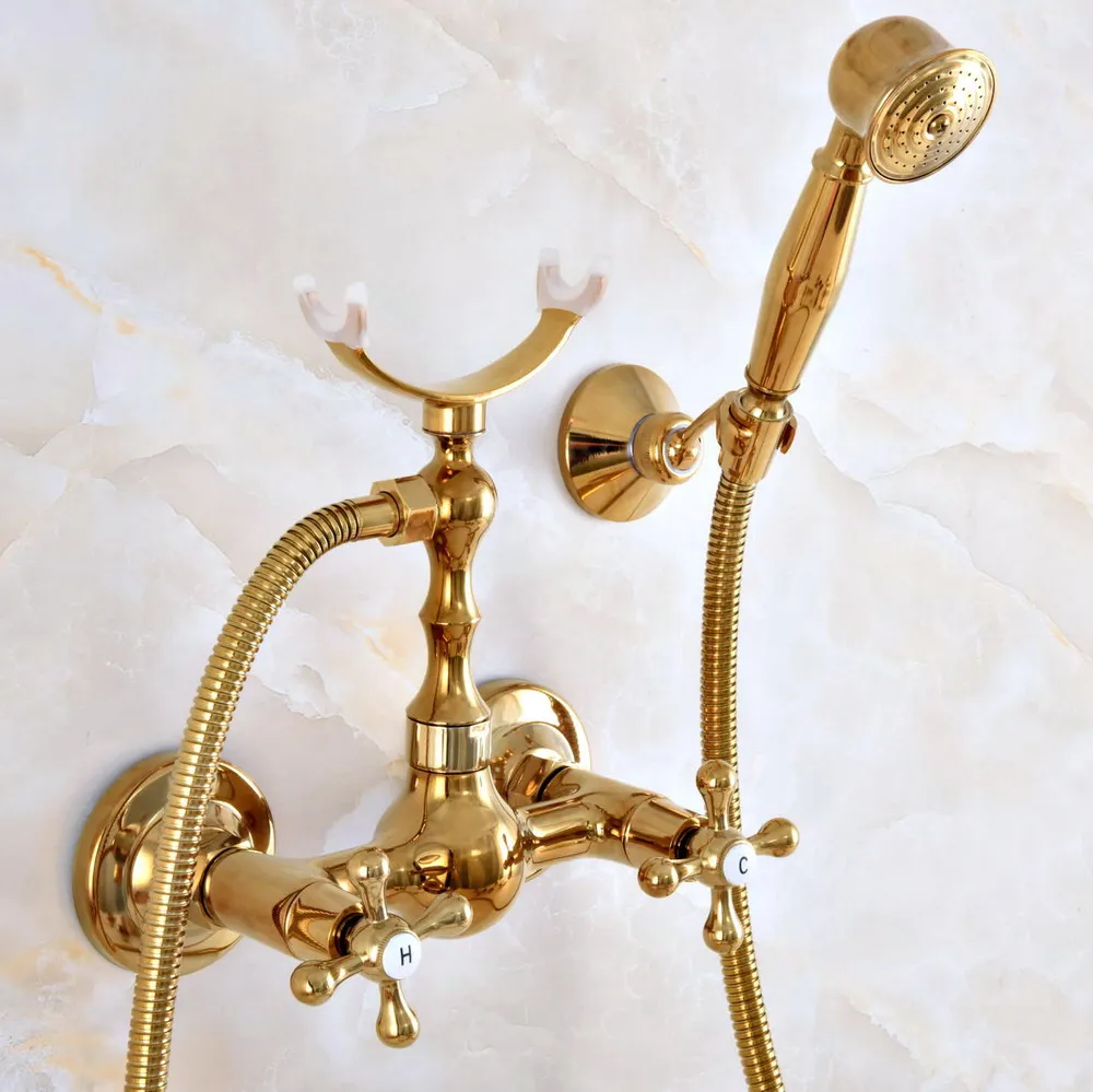 Modern Polished Gold Color Brass Wall Mount Bathtub Faucet with Handheld Shower Set +1.5M Hose Mixer Tap 2na942
Modern Polished Gold Color Brass Wall Mount Bathtub Faucet with Handheld Shower Set +1.5M Hose Mixer Tap 2na942