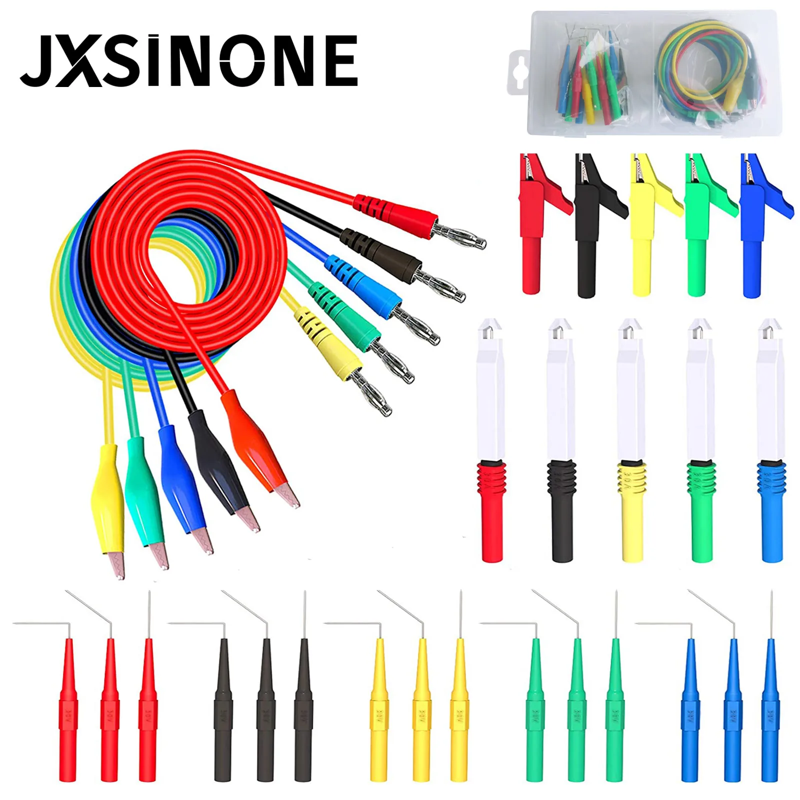 JXSINONE P1920B 30pcs/set Back Probe Kit Alligator Clip to 4mm Banana Plug Multimeter Test Lead 30V /10A for Automotive tool
JXSINONE P1920B 30pcs/set Back Probe Kit Alligator Clip to 4mm Banana Plug Multimeter Test Lead 30V /10A for Automotive tool