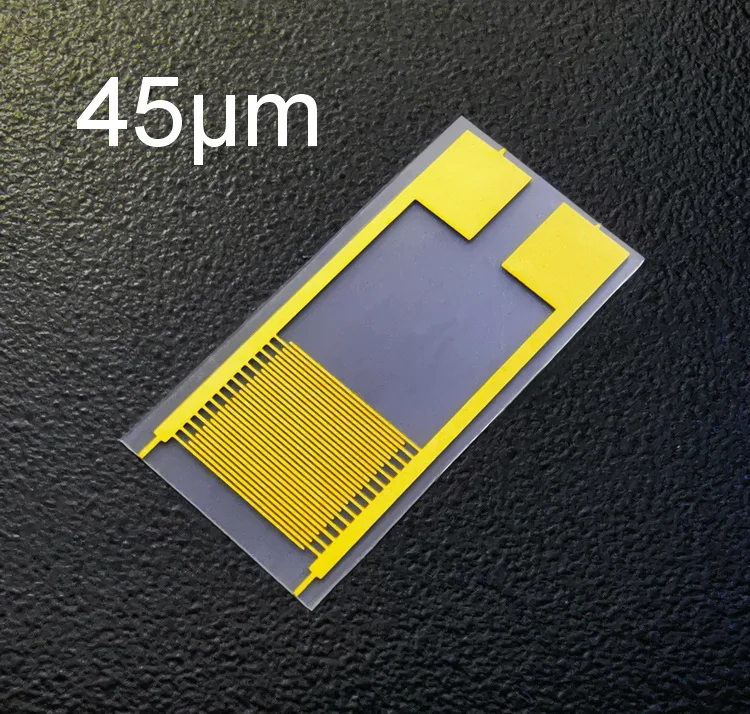 45 Micron Flexible Interdigital Electrode PET Capacitance Array Gas Humidity Medical Sensor Chip IDE
45 Micron Flexible Interdigital Electrode PET Capacitance Array Gas Humidity Medical Sensor Chip IDE