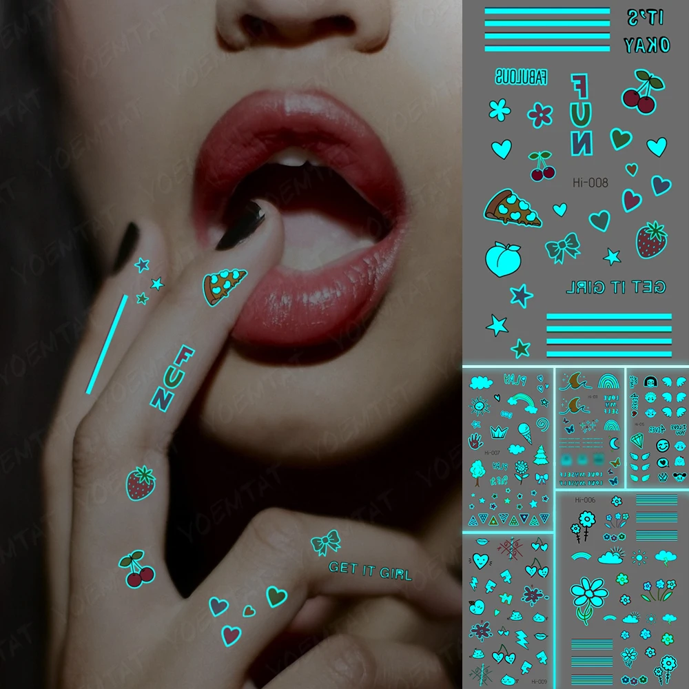 Blue Luminous Glow Tattoo Sticker Cute Cartoon Love Waterproof Temporary Tatoo Small Finger Wrist Fake Tatto For Body Art Women
Blue Luminous Glow Tattoo Sticker Cute Cartoon Love Waterproof Temporary Tatoo Small Finger Wrist Fake Tatto For Body Art Women