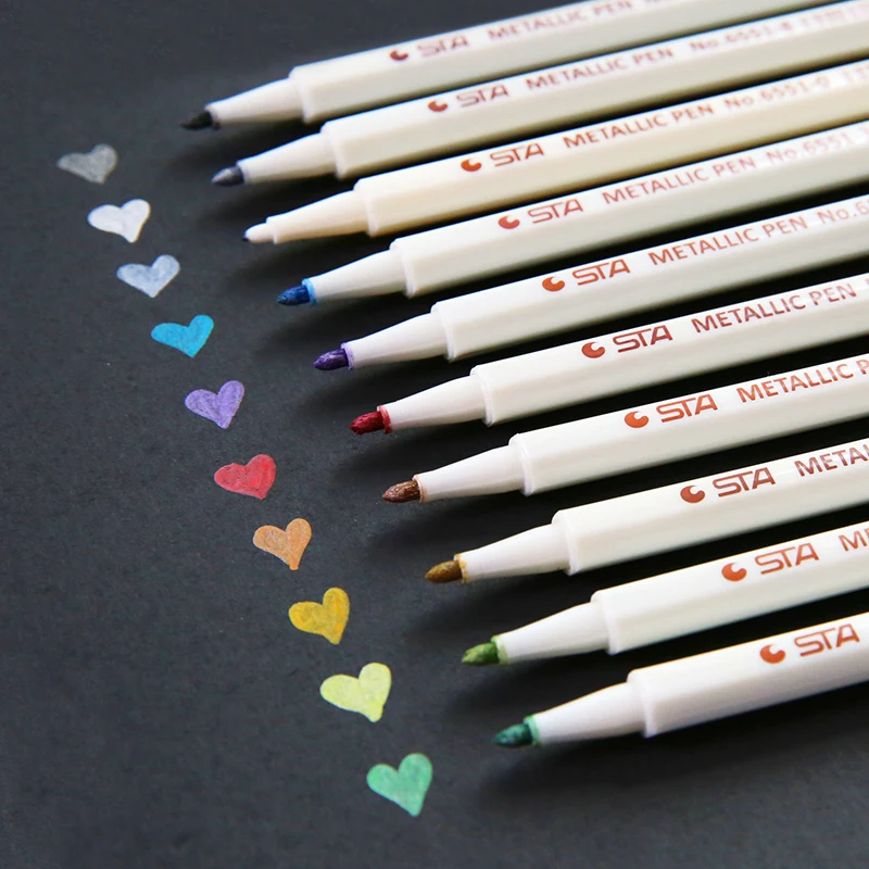 STA 10 colors Metallic color pen hard nib water based marker DIY Album Drawing supplies
STA 10 colors Metallic color pen hard nib water based marker DIY Album Drawing supplies