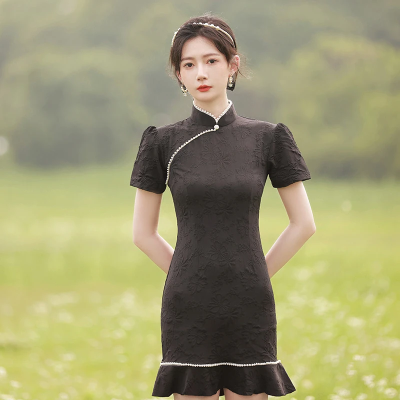Chinese Traditional New Clothing Qipao Ladies Lace Dress Short Sleeve Cheongsam Green Black Clothing Chinese Latest Lace Dresses
Chinese Traditional New Clothing Qipao Ladies Lace Dress Short Sleeve Cheongsam Green Black Clothing Chinese Latest Lace Dresses