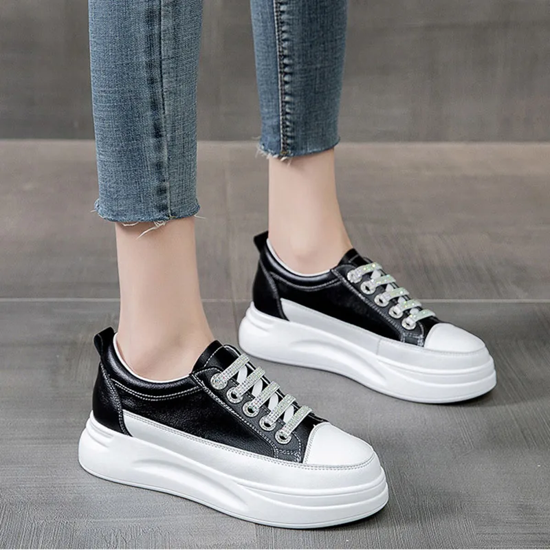 Genuine Leather Women's White Shoes Autumn High Heels Sneakers For Women Autumn Shoes Fashion Rhinestone Black White Sneakers
Genuine Leather Women's White Shoes Autumn High Heels Sneakers For Women Autumn Shoes Fashion Rhinestone Black White Sneakers