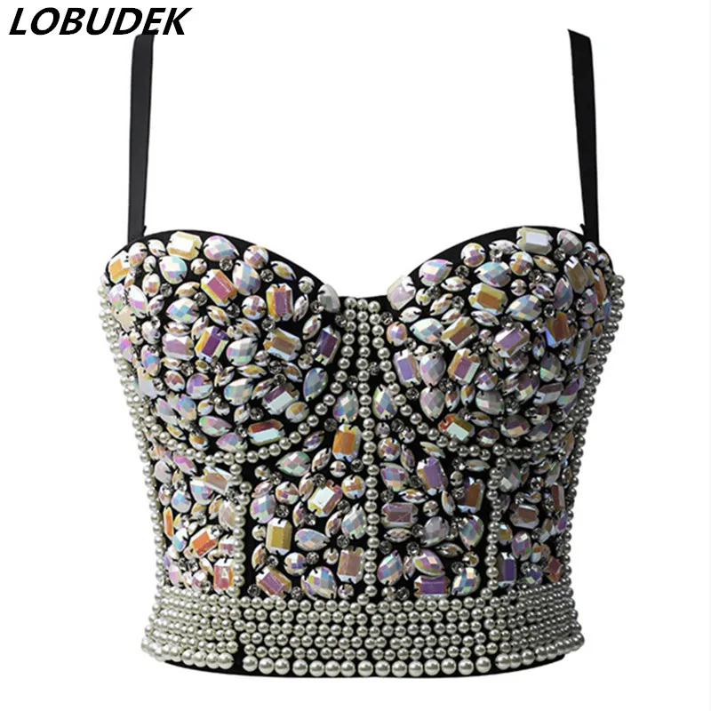 AB Rhinestones Pearls Bra Sling Crops Tops Sexy Luxury Female Club Party Birthday Nightclub Stage Crystal Brassiere Corsets
AB Rhinestones Pearls Bra Sling Crops Tops Sexy Luxury Female Club Party Birthday Nightclub Stage Crystal Brassiere Corsets