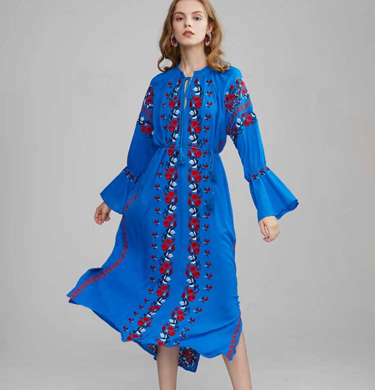 TEELYNN Blue Cotton Floral Embroidery Long Dress Women Vintage Long Sleeve Tassel Elastic Waist Boho Dresses Autumn Ethnic Robe
TEELYNN Blue Cotton Floral Embroidery Long Dress Women Vintage Long Sleeve Tassel Elastic Waist Boho Dresses Autumn Ethnic Robe