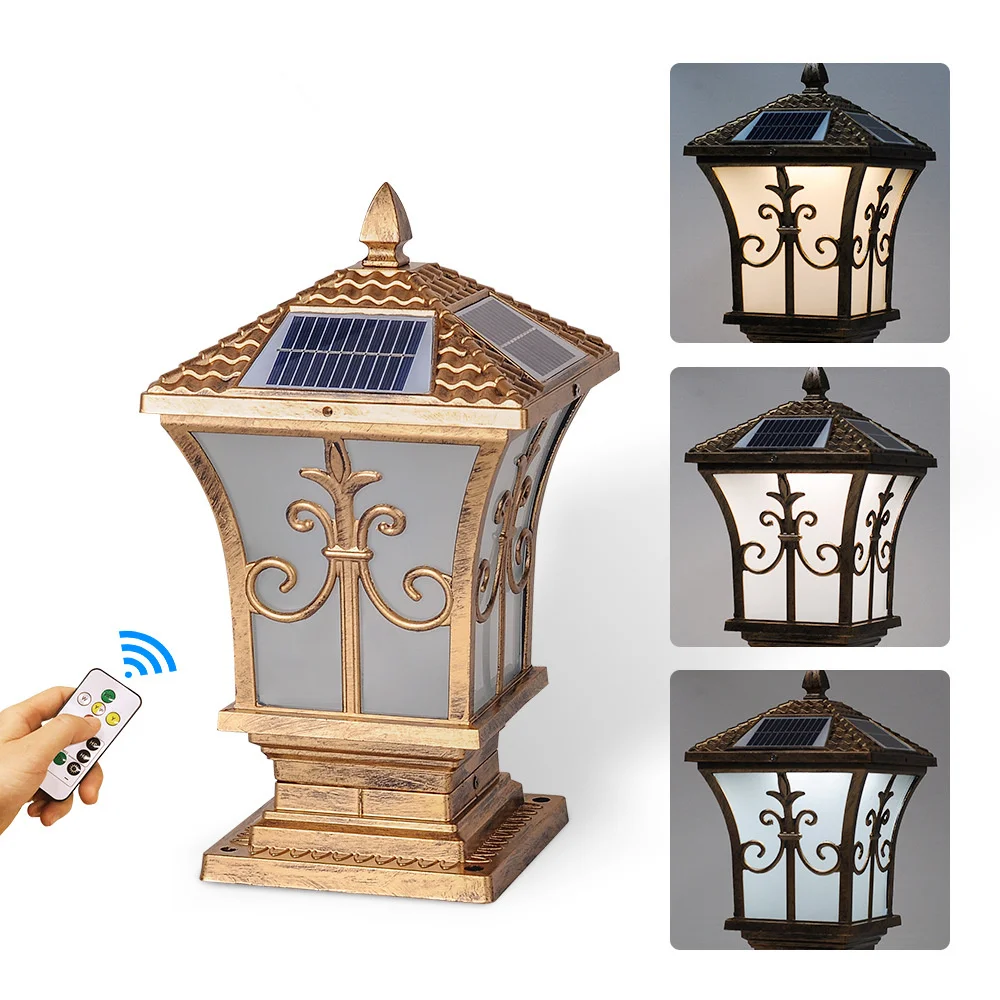 Solar outdoor light LED column head light three-tone light lamp IP65Waterproof garden villa decorative light with remote control
Solar outdoor light LED column head light three-tone light lamp IP65Waterproof garden villa decorative light with remote control