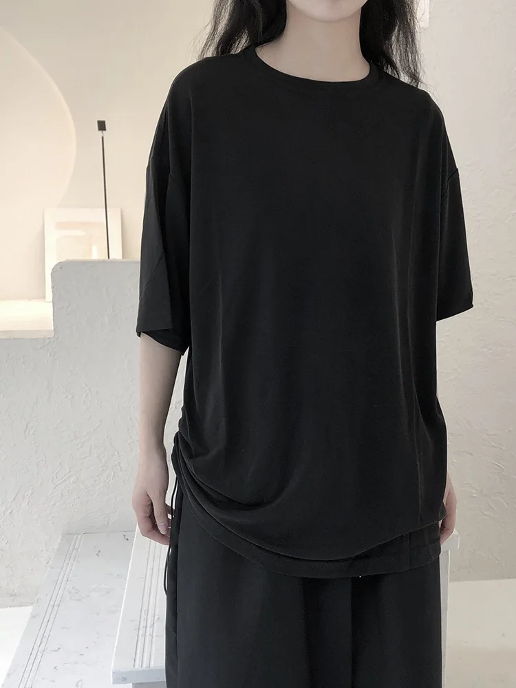 Ladies Short Sleeve Summer New Plain Color Personality Simple Side Drawstring Design Loose Large Short Sleeve T-Shirt
Ladies Short Sleeve Summer New Plain Color Personality Simple Side Drawstring Design Loose Large Short Sleeve T-Shirt