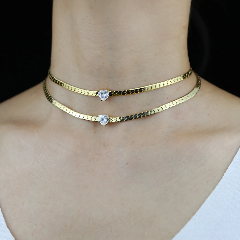 Fashion Single Stone 5A Heart Shaped CZ Cubic Zirconia 4mm Gold Color Herringbone Chain Choker Necklace
Fashion Single Stone 5A Heart Shaped CZ Cubic Zirconia 4mm Gold Color Herringbone Chain Choker Necklace