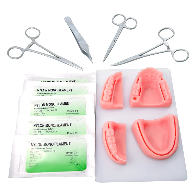 Dental practice kit, Oral model, Swaged needle, Training instrument kit with selica gel for Dental Students oral suture training
Dental practice kit, Oral model, Swaged needle, Training instrument kit with selica gel for Dental Students oral suture training