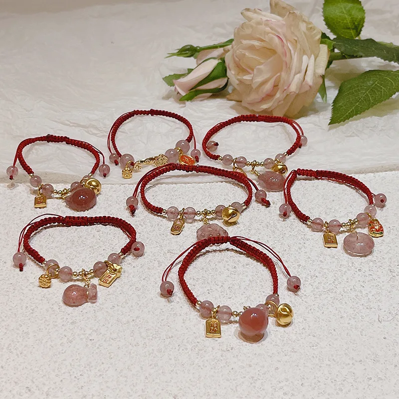 Lucky Bag/Round/Peach/Cat Paw Natural Strawberry Crystal Lucky Bells Red Rope Chain Braided Bracelets Women Accessories YBR610
Lucky Bag/Round/Peach/Cat Paw Natural Strawberry Crystal Lucky Bells Red Rope Chain Braided Bracelets Women Accessories YBR610