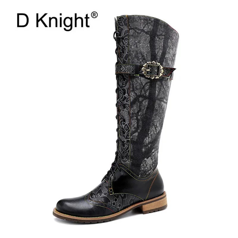 D Knight Genuine Leather Embroidered Knee high Boots Women Round Toe Thick heels Winter Autumn Long Boots Flat Lady Riding Boots
D Knight Genuine Leather Embroidered Knee high Boots Women Round Toe Thick heels Winter Autumn Long Boots Flat Lady Riding Boots