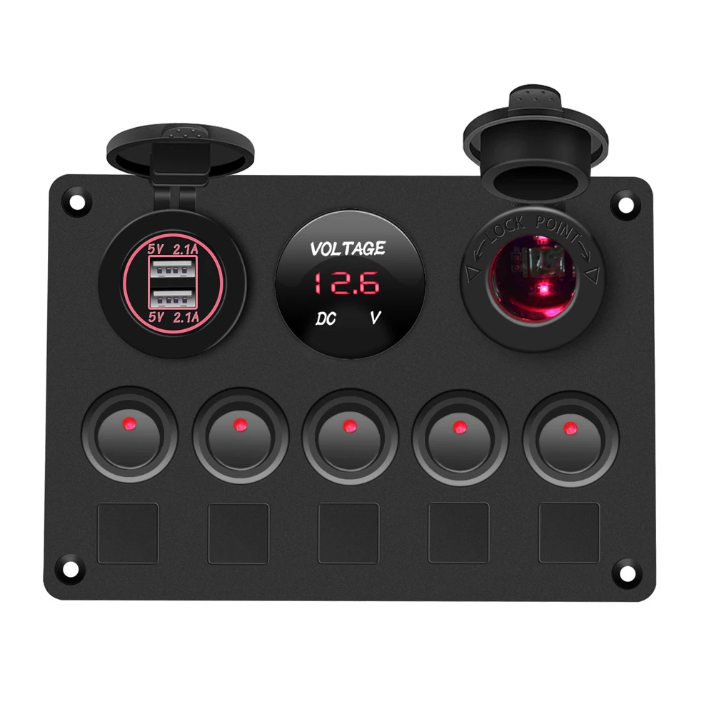 Boat Switch Panel Car Switch Panel Waterproof Digital Voltmeter Dual USB Port 12V Outlet Combination Marine LED Rocker 5 Gang
Boat Switch Panel Car Switch Panel Waterproof Digital Voltmeter Dual USB Port 12V Outlet Combination Marine LED Rocker 5 Gang