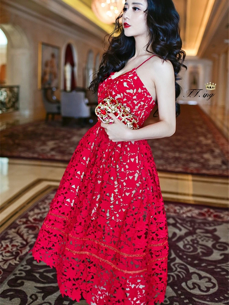 Summer Party New Arrival Sexy Hollow Out Red Lace Dress V-Neck Embroidery Beach Backless Women Midi Dresses
Summer Party New Arrival Sexy Hollow Out Red Lace Dress V-Neck Embroidery Beach Backless Women Midi Dresses